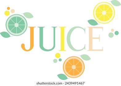 Juice logo with orange, lemon and lime slice. Citrus fruit pastel colorful design