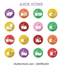 juice long shadow icons, flat vector symbols