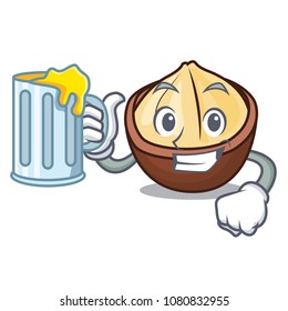 With juice macadamia mascot cartoon style