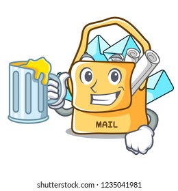 With juice mail bag character on table front