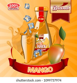 Juice Mango ads with logo and label. Realistic editable mockup