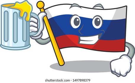 With juice mascot russian flag hoisted on pole