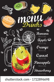 Juice menu, hand drawn illustration. Smoothie.