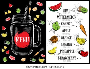 Juice menu, hand drawn. Smoothie.