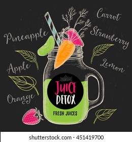 Juice Menu Placemat Drink Restaurant Brochure, Dessert Template Design. Vintage Creative Beverage Template With Hand-drawn Graphic. Vector Food Menu Flyer. 