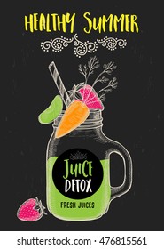 Juice menu placemat for drink restaurant brochure,  template design. Vintage creative beverage template with hand-drawn graphic. 