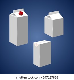 Juice milk blank white carton boxes packages isolated icons vector illustration