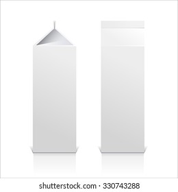 Juice and milk blank white carton boxes  3d. Isolated object. Vector illustration. Mock-up packages