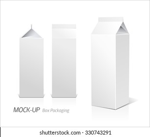 Juice and milk blank white carton boxes  3d. Isolated object. Vector illustration. Mock-up packages