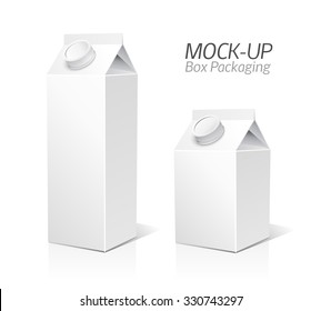 Juice and milk blank white carton boxes  3d. Isolated object. Vector illustration. Mock-up packages