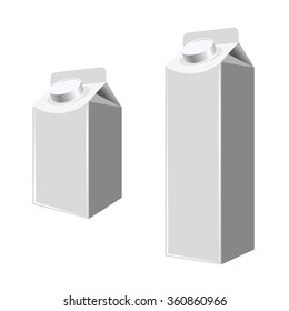 Juice milk blank white carton boxes packages. Vector illustration