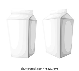 Juice and milk blank white carton boxes 3d. Isolated object. Vector illustration. Mock-up packages on white background Web site page and mobile app design.
