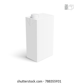 Juice and milk blank white carton box. Isolated object. Vector illustration. Mock-up packages