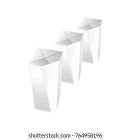 Juice and milk blank white realistic boxes. Mock-up packages templates with screw cap. White cardboard brick package for dairy products, juice or beverage. Vector illustration isolated.