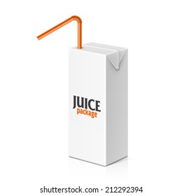 Juice or milk box with drinking straw. Vector. svg