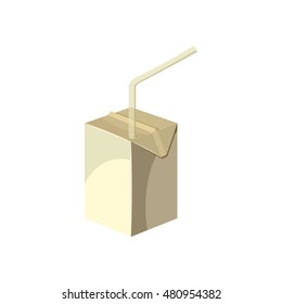 Juice or milk box with drinking straw in cartoon style isolated on white background vector illustration