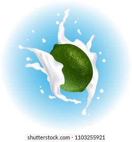 Juice milk yogurt lemon lime   splashing. Juicy lemon lime splash packaging template vector. 