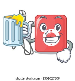 With juice mp3 player in a funny cartoon