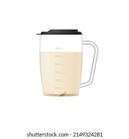 Juice in a mug from blender. Blender, 3d realistic vector illustrations on a white background. Kitchen electric appliance for mixing and juicing fruits. Blender mockup