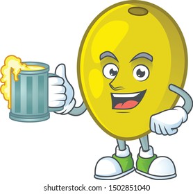With juice olive oil cartoon mascot for herbal