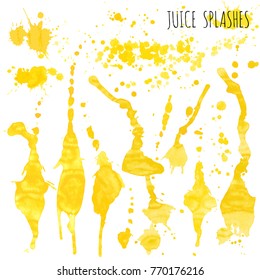 Juice orange and apple splashes, watercolor, sketch vector illustration