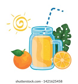 juice orange fruit jar with straw and sun