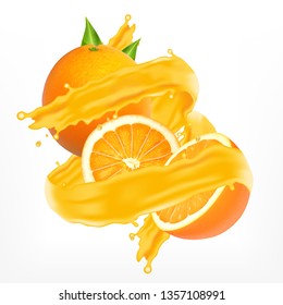 Juice with orange fruit. Realistic design. Vector icon. EPS10