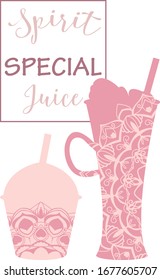 Juice orange in the glass and cup. Vector