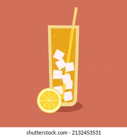 Juice with orange and ice. Vector illustration