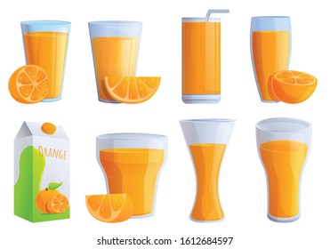 Juice orange icons set. Cartoon set of juice orange vector icons for web design