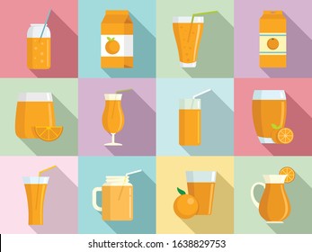 Juice orange icons set. Flat set of juice orange vector icons for web design