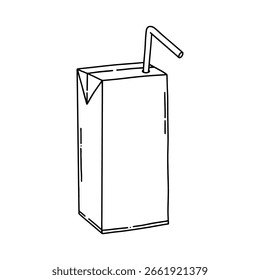 Saftpackung, handgezeichnete Illustration. Saftbox oder Milchpackung einzeln auf Hintergrund, Kunstvorlage