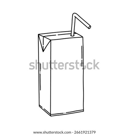 Juice pack, hand drawn illustration. Juice box or milk pack isolated on background, line art template