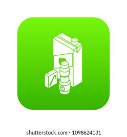 Juice pack icon green vector isolated on white background