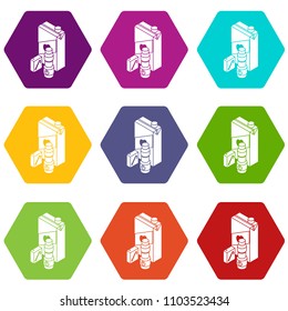 Juice pack icons 9 set coloful isolated on white for web