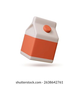 Juice package 3d icon. Milk yoghurt kefir paper packaging realistic render design. Isolated dairy food, vitamin fruit drink vector element for breakfast or lunch