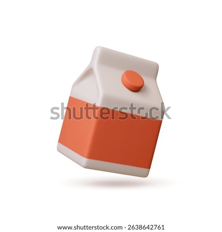 Juice package 3d icon. Milk yoghurt kefir paper packaging realistic render design. Isolated dairy food, vitamin fruit drink vector element for breakfast or lunch