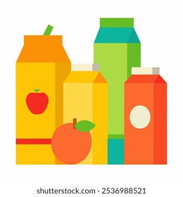 Juice packages, carton boxes, fruit drinks bottles isolate of vector and white background