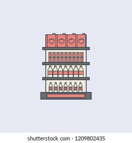 juice packaging on shelves colored outline icon. One of the collection icons for websites, web design, mobile app