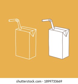 Juice packet with straw mockup. Linear, vector realistic. Outline stock illustration. svg