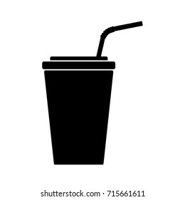 Juice in a paper cup with a straw icon , black sign design