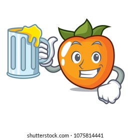 With juice persimmon mascot cartoon style