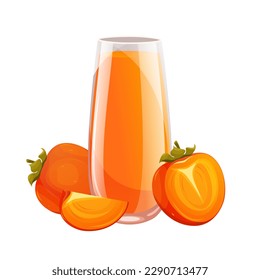 Juice with persimmon.Fresh, healthy juice with slices of persimmon.Vector illustration isolated on a white background.