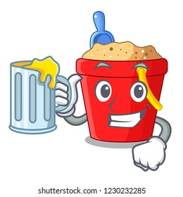 With juice picture beach bucket on shovel cartoon