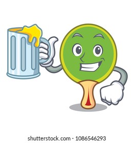With juice ping pong racket mascot cartoon