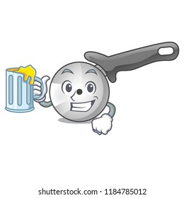 With juice pizza cutter cartoon in the kitchen