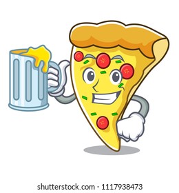 With juice pizza slice mascot cartoon