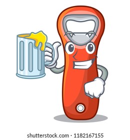 With juice plastic bottle opener isolated on cartoon