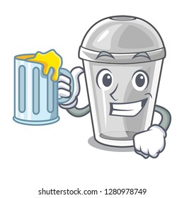 With juice plastic cup isolated on with mascot