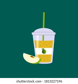 Juice in a plastic glass. Vector illustration on a colored background. 